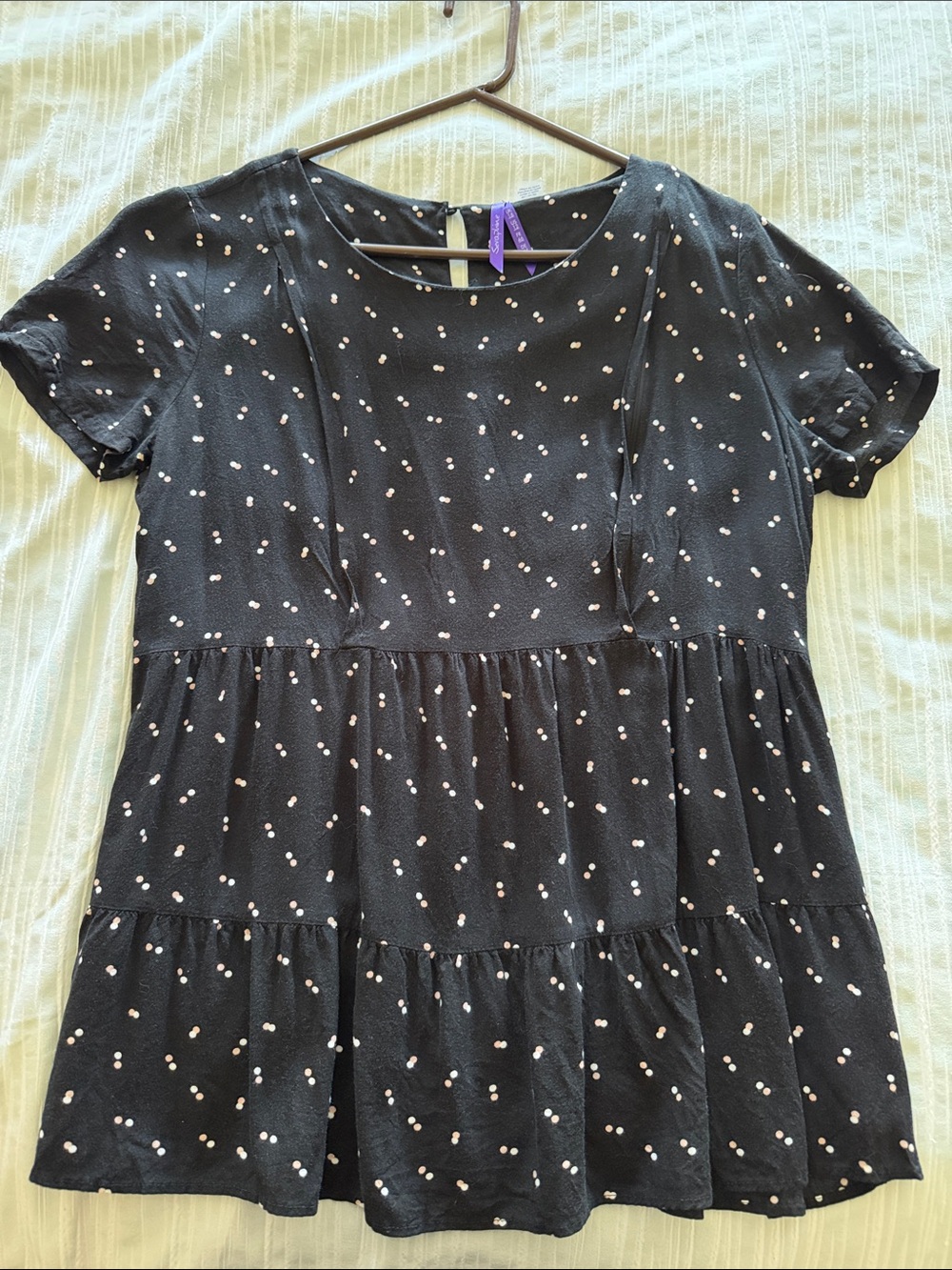 Seraphine Black Tiered Pumping / Breastfeeding Top with White Dot Print